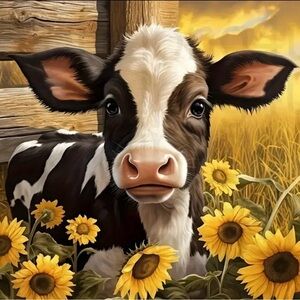 Cow and Sunflowers Diamond Art Kit